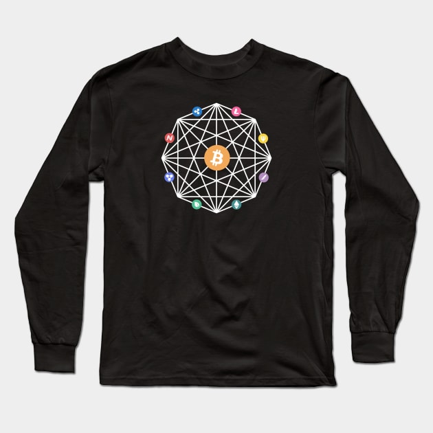 BitCoin Cryptocurrency Digital Mining Dogecoin Blockchain Long Sleeve T-Shirt by Tesla